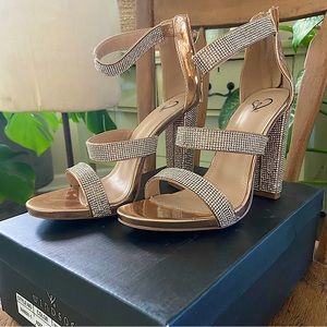 Windsor | Rose Gold Rhinestone Block Heels Size 7.5